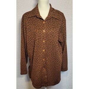 Susan Graver Leopard Animal Print Shirt Size XL Long Sleeve Tunic Blouse 1005